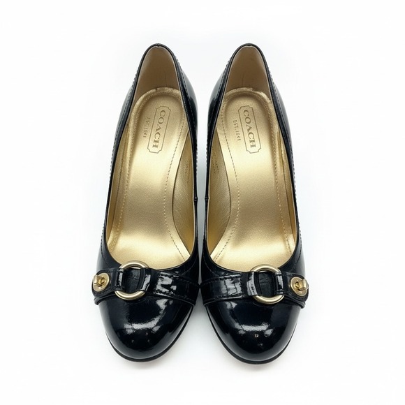 Coach Black Patent Leather Heels Women's Size 7 Buckle Detail Pumps IOB - Picture 3 of 5